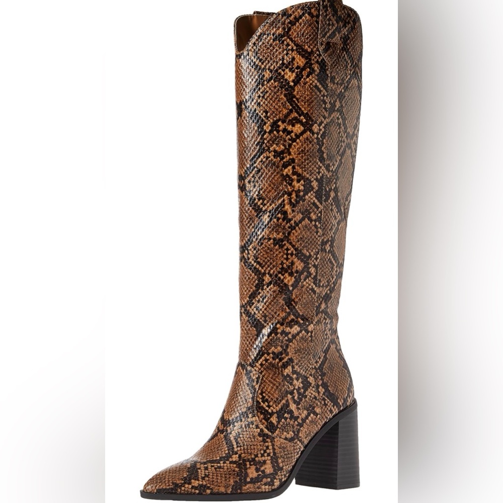 (NEW) the drop - Brown Snake Print Knee-High Boots